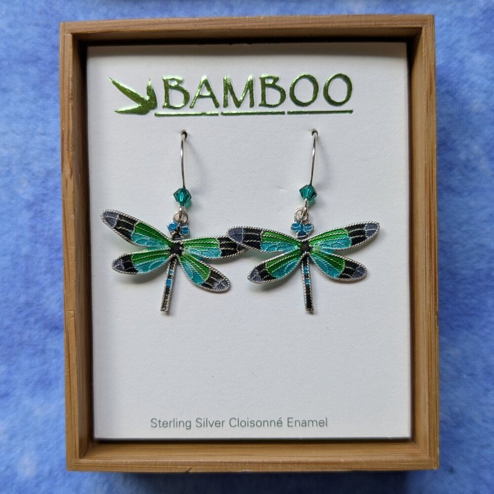 Dragonfly cloisonne enamel earrings - Picture 2 of 8